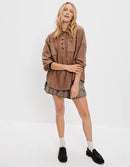 Oversized Knit Henley Sweatshirt (S)