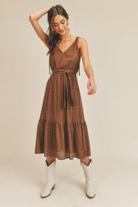 Lush Brown Tiered Midi Dress (S)