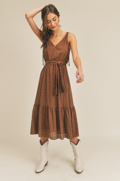 Lush Brown Tiered Midi Dress (S)