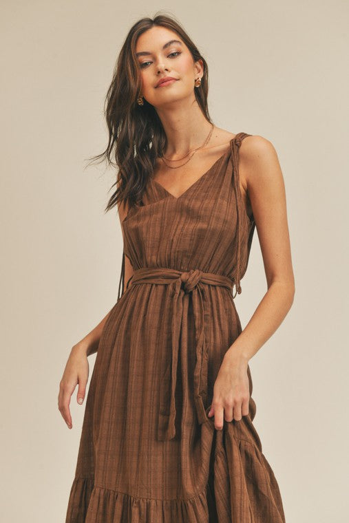 Lush Brown Tiered Midi Dress (S)