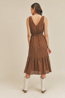 Lush Brown Tiered Midi Dress (S)