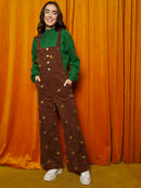 Brown Floral Embroidered Overalls (L)