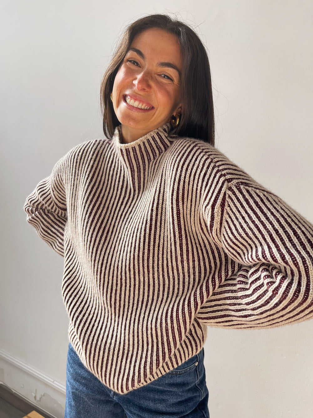 Brown Striped Boxy Sweater (XS)