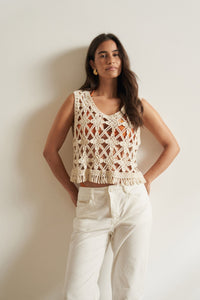 Cream Crochet Knit Top (M)