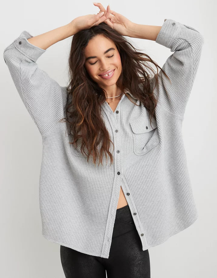 Aerie Oversized Waffle Shirt Jacket (S)