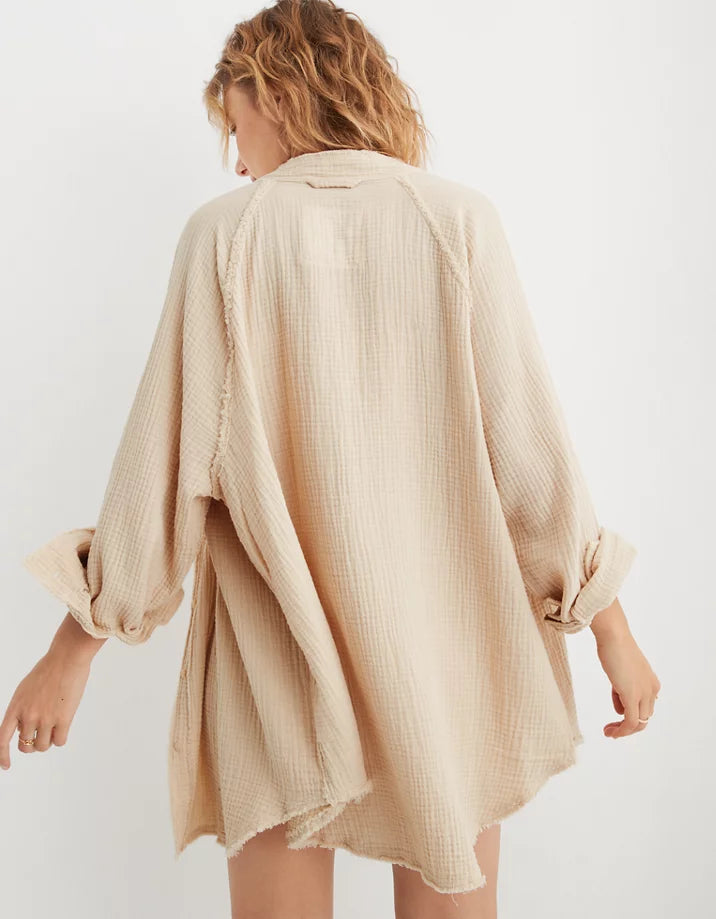 Aerie Oat Cotton Gauze Button Up (L)