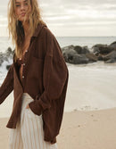 Aerie Brown Gauze Button Up (XXS)