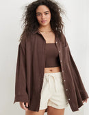 Aerie Brown Gauze Button Up (XXS)