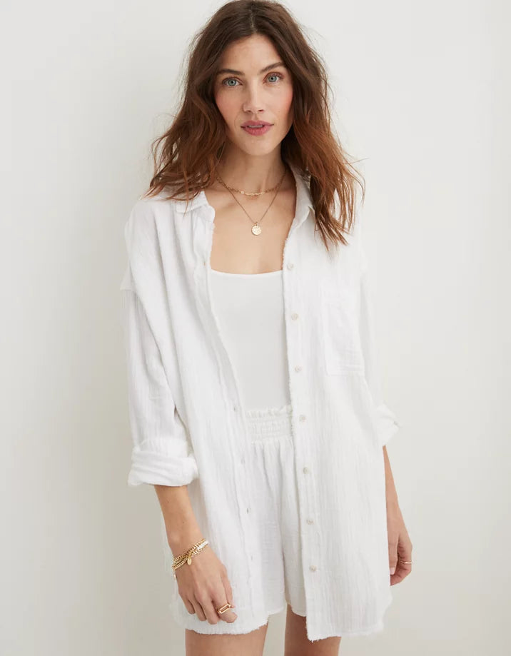 Aerie White Cotton Gauze Button Up (L)