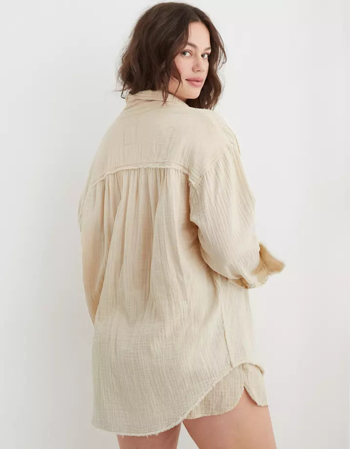 Aerie Oversized Cotton Gauze Button Up (L)
