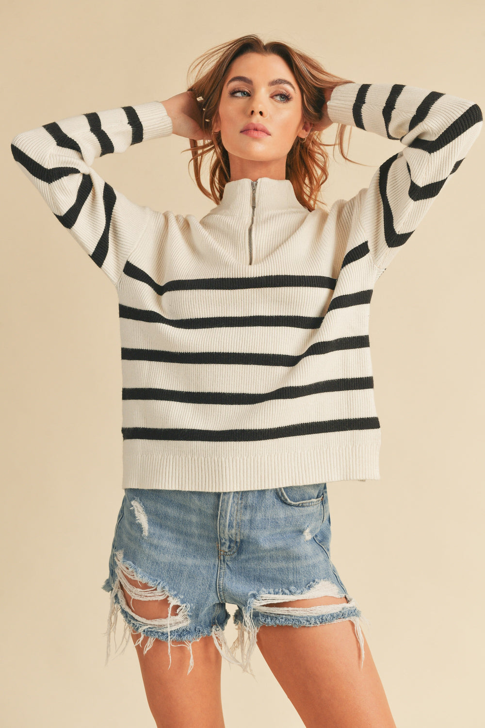 Aemi + Co Striped Quarter Zip (M)