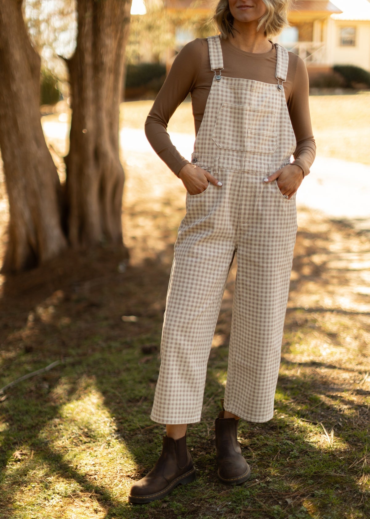 Wishlist Neutral Gingham Overalls (S)