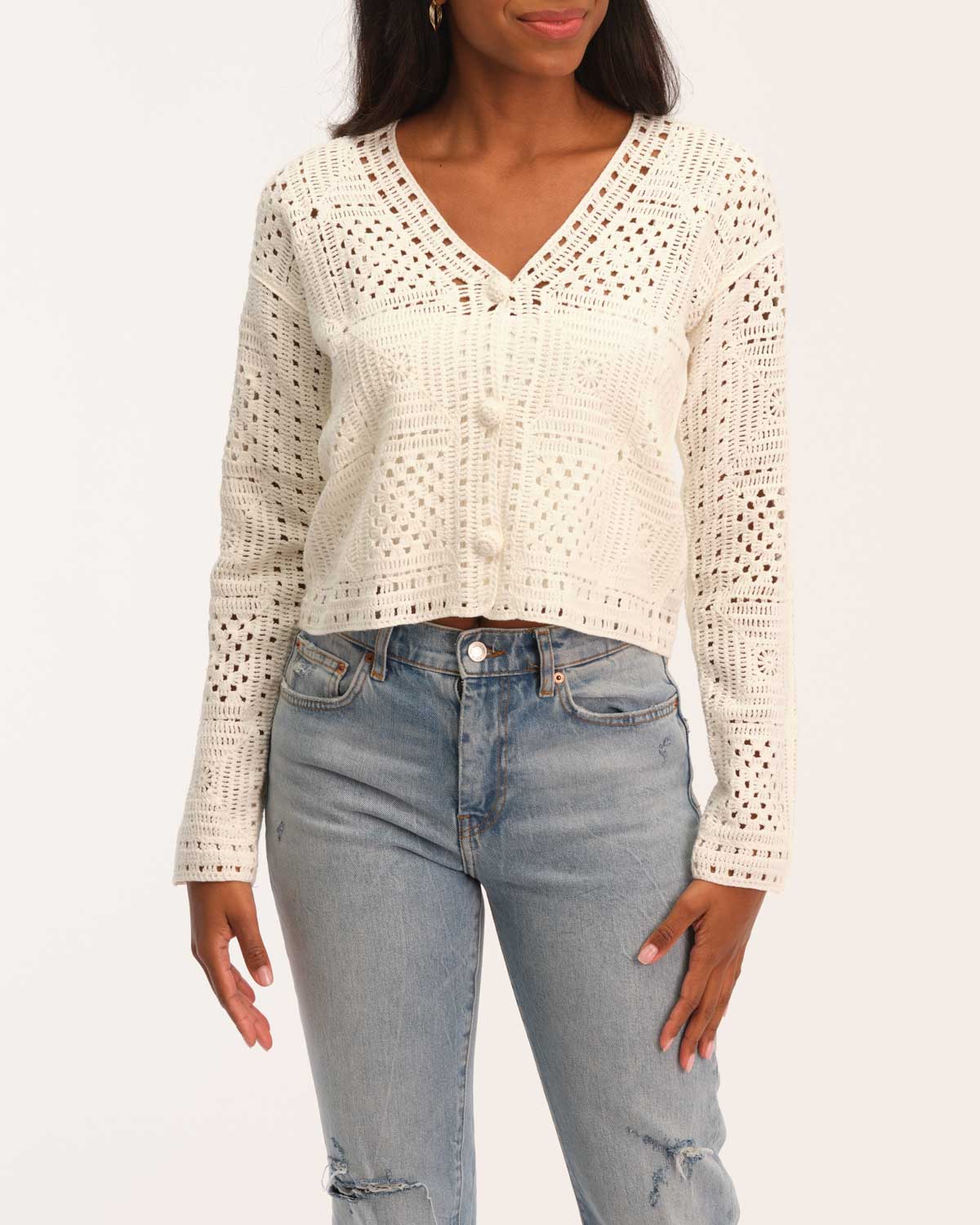 Crochet Knit Button Up Top (XS)