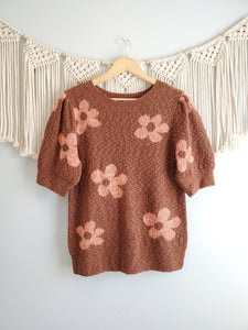 Floral Puff Sleeve Sweater Top (L)