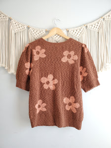 Floral Puff Sleeve Sweater Top (L)