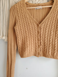 Camel Cable Knit Crop Sweater (XS)