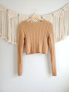 Camel Cable Knit Crop Sweater (XS)