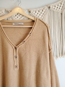 Tan Oversized Henley Sweater (L)