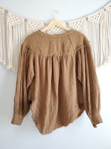 Free People Olive Gauze Top (XS)