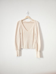 Astr Ribbed Puff Sleeve Sweater (L)