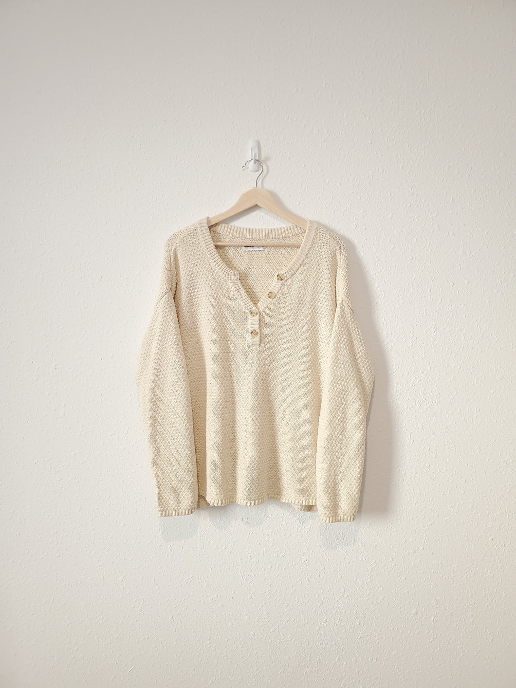 Waffle Knit Henley Sweater (M)