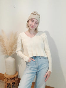Cream Crop Ribbed Sweater (S)