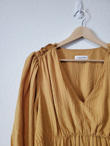 Mustard Textured Puff Sleeve Dress (12)