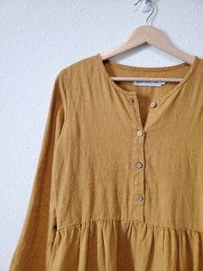 100% Linen Mustard Dress (S)