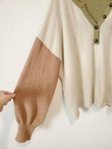 Colorblock Puff Sleeve Sweater (L)