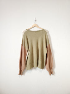Colorblock Puff Sleeve Sweater (L)