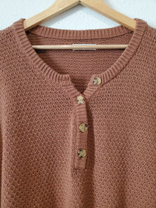 Brown Waffle Henley Sweater (M)