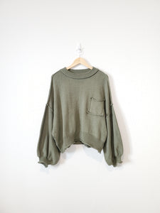 Pol Green Puff Sleeve Sweater (S)