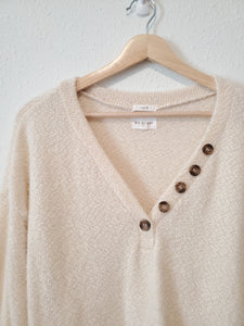 Cream Fuzzy Henley Sweater (S)