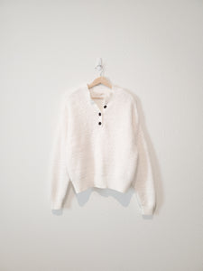White Fuzzy Henley Sweater (S)