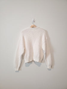 White Fuzzy Henley Sweater (S)