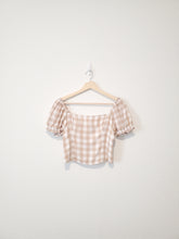 Load image into Gallery viewer, A&amp;F Neutral Gingham Smock Top (S)

