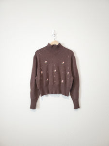 Brown Floral Mockneck Sweater (S)