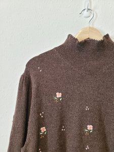 Brown Floral Mockneck Sweater (S)