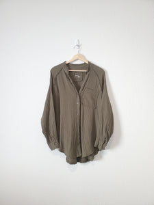 Aerie Olive Gauze Button Up (XS)