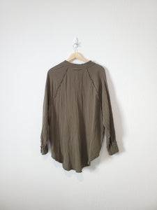 Aerie Olive Gauze Button Up (XS)