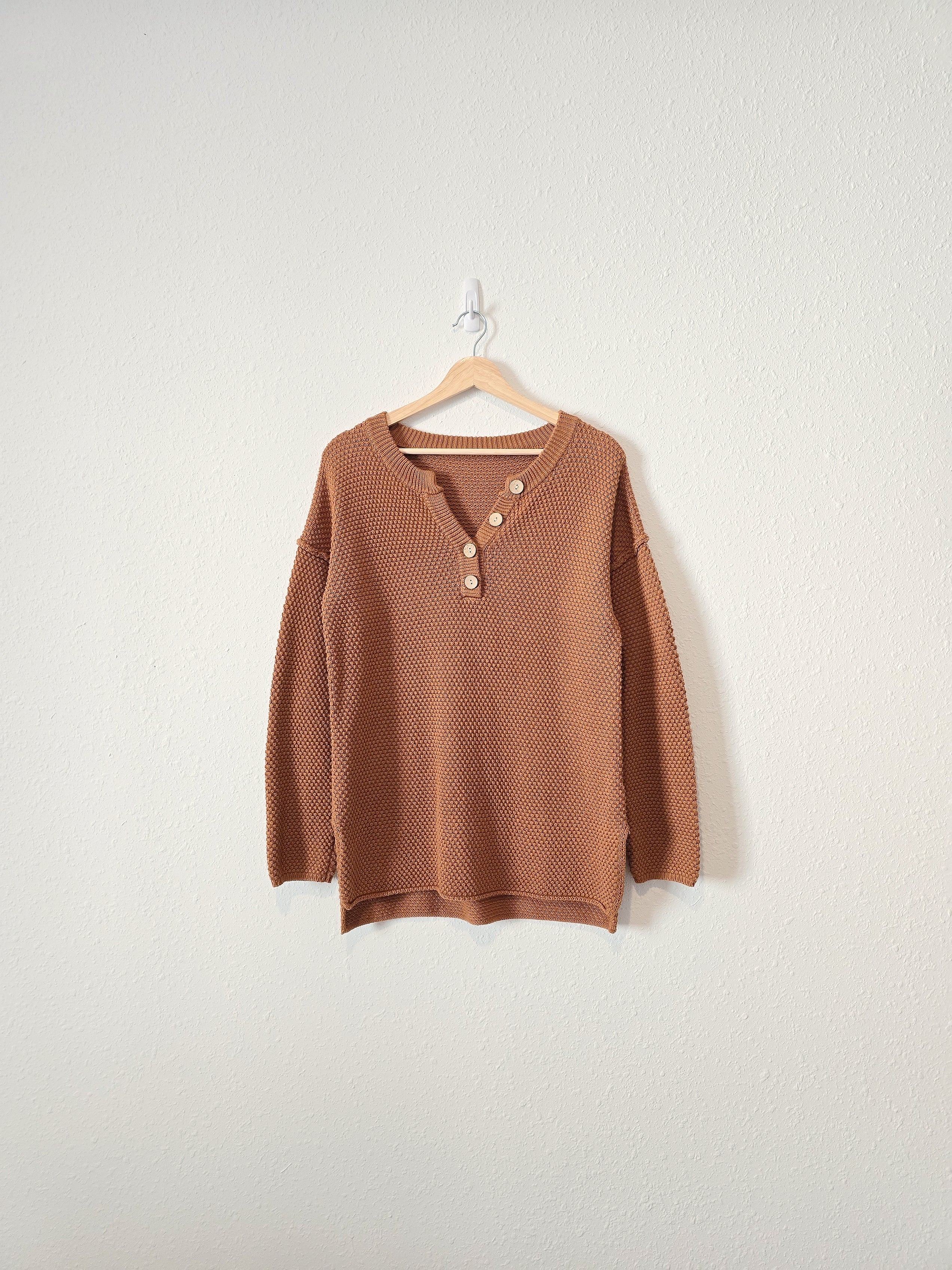 Waffle Knit Henley Sweater (M)