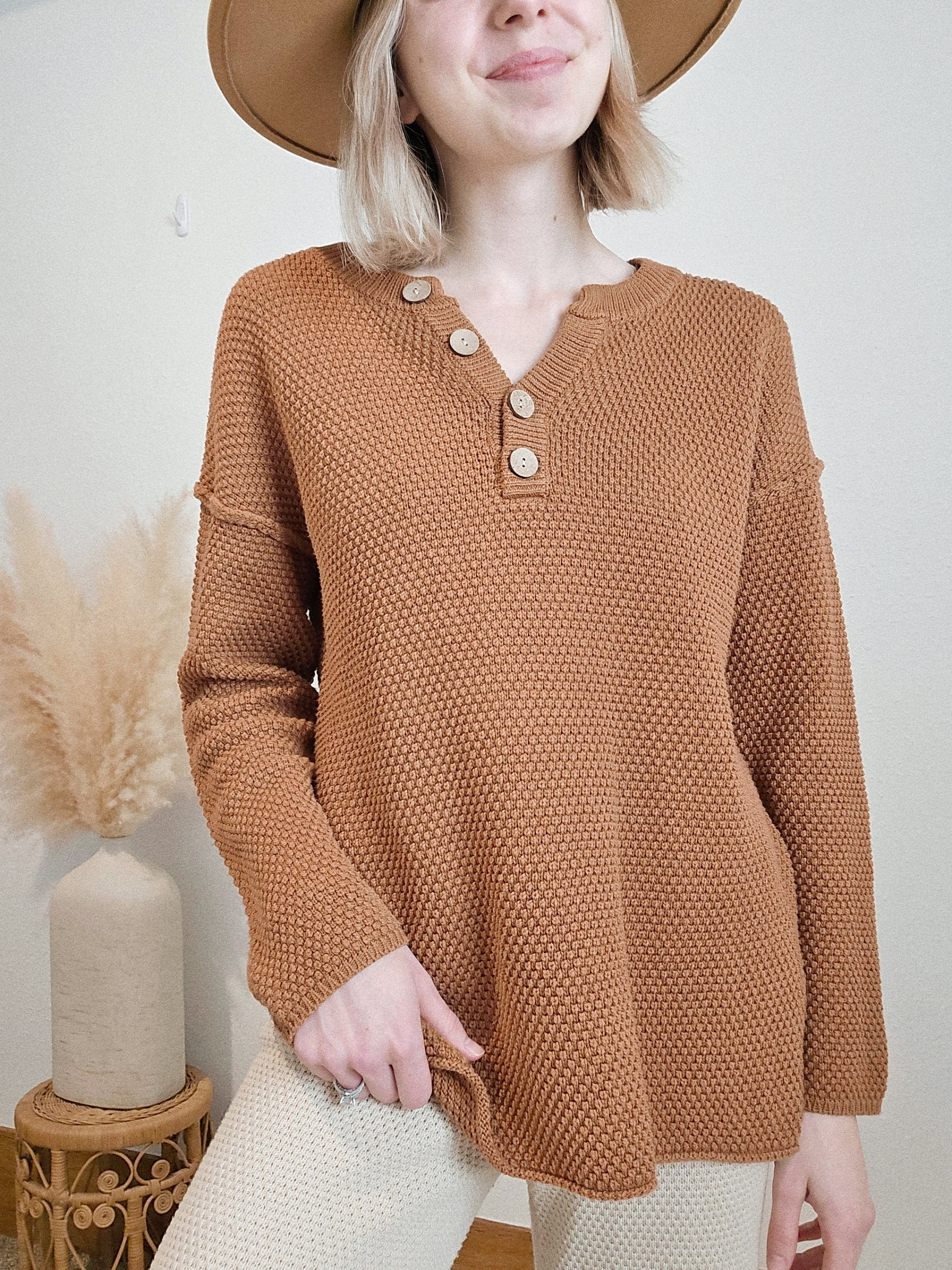 Waffle Knit Henley Sweater (M)