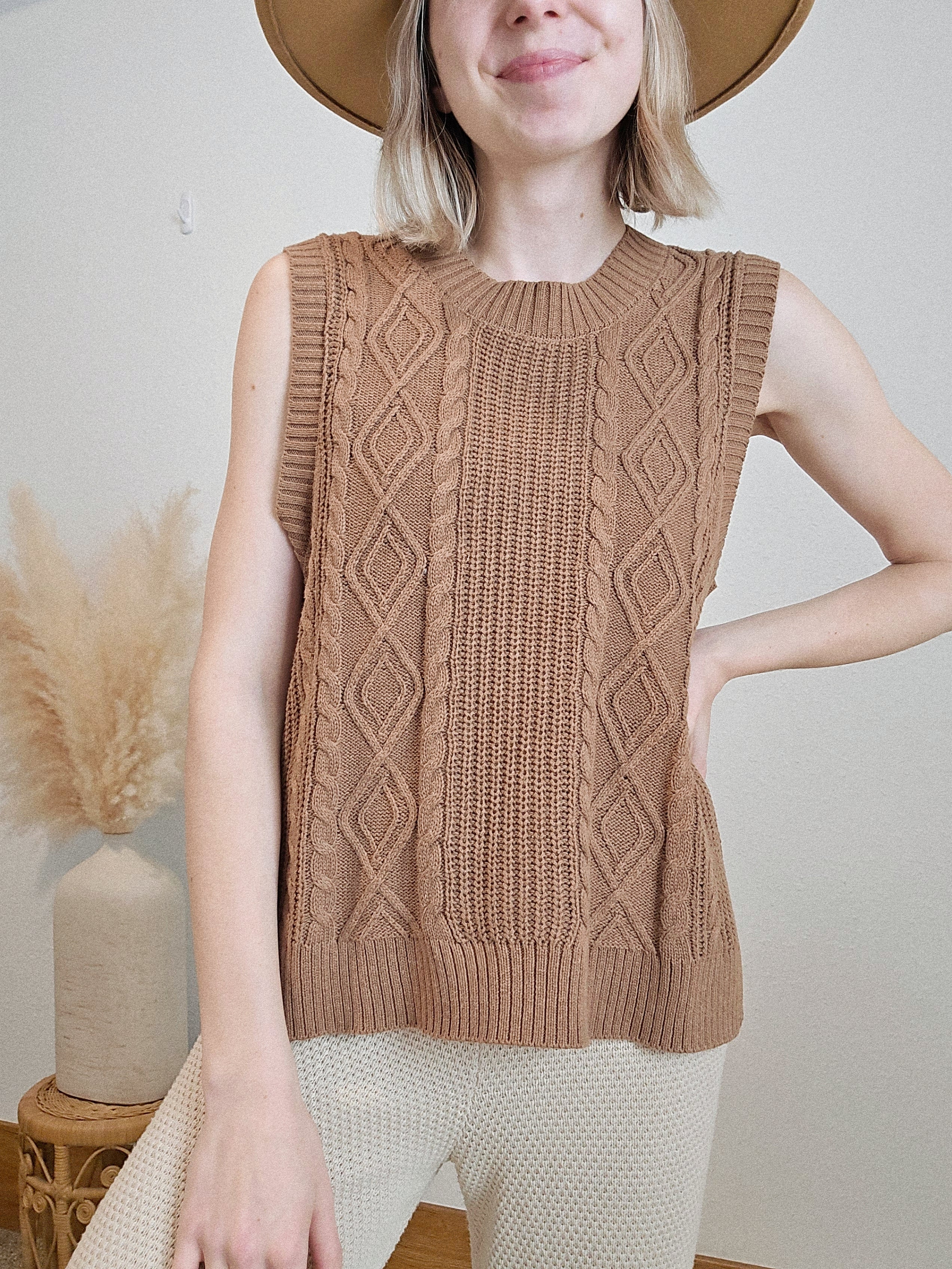 Brown Cable Knit Sweater Tank (L)