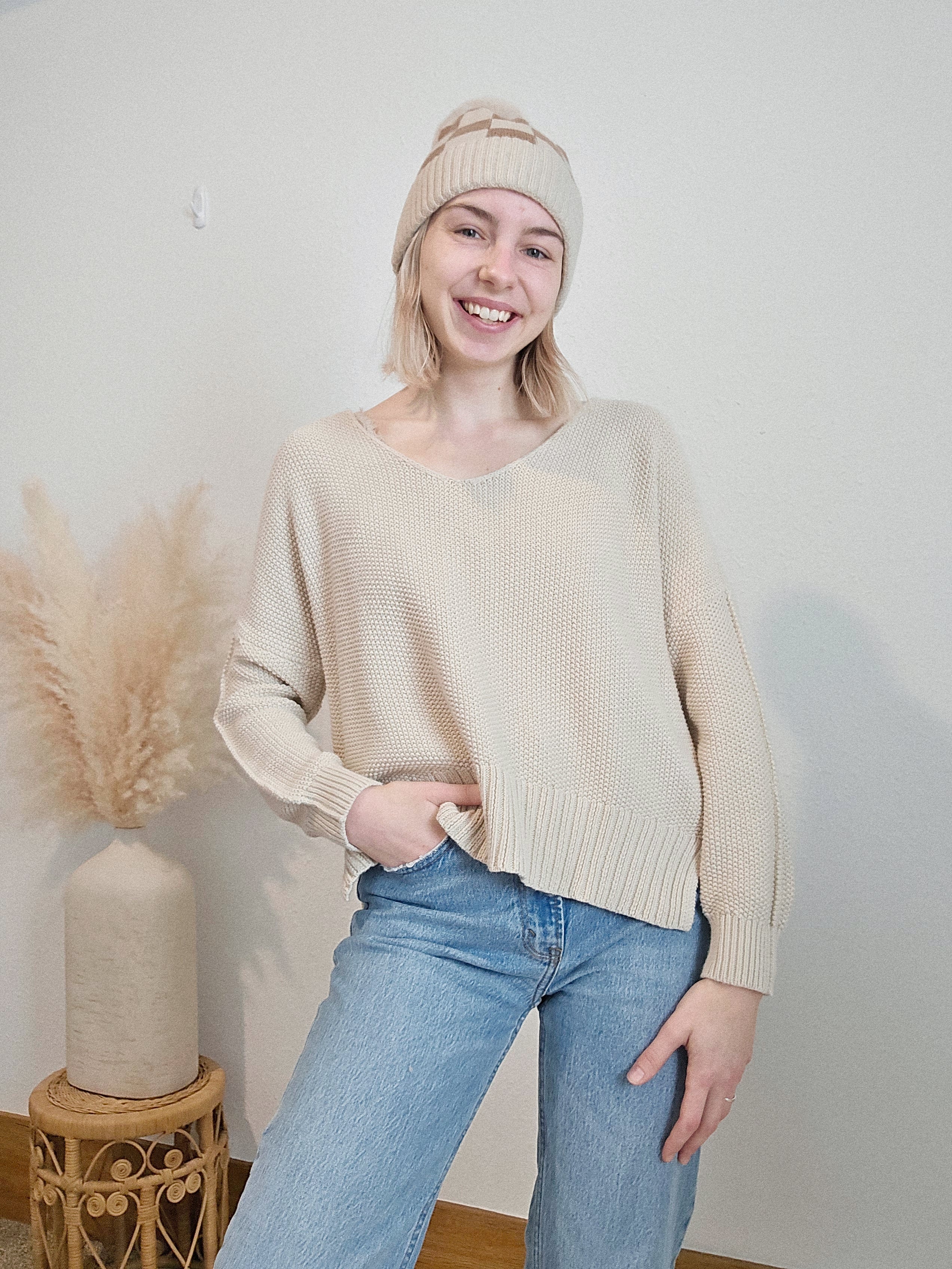 Cream Waffle Knit Sweater (M)