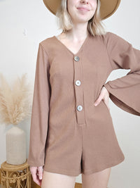 Brown Bell Sleeve Romper (S)