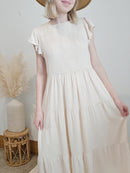 Cream Smocked Midi Dress (L)