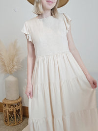 Cream Smocked Midi Dress (L)