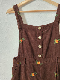 Brown Floral Embroidered Overalls (L)