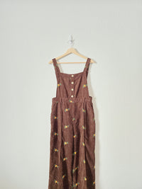 Brown Floral Embroidered Overalls (L)