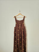 Brown Floral Embroidered Overalls (L)